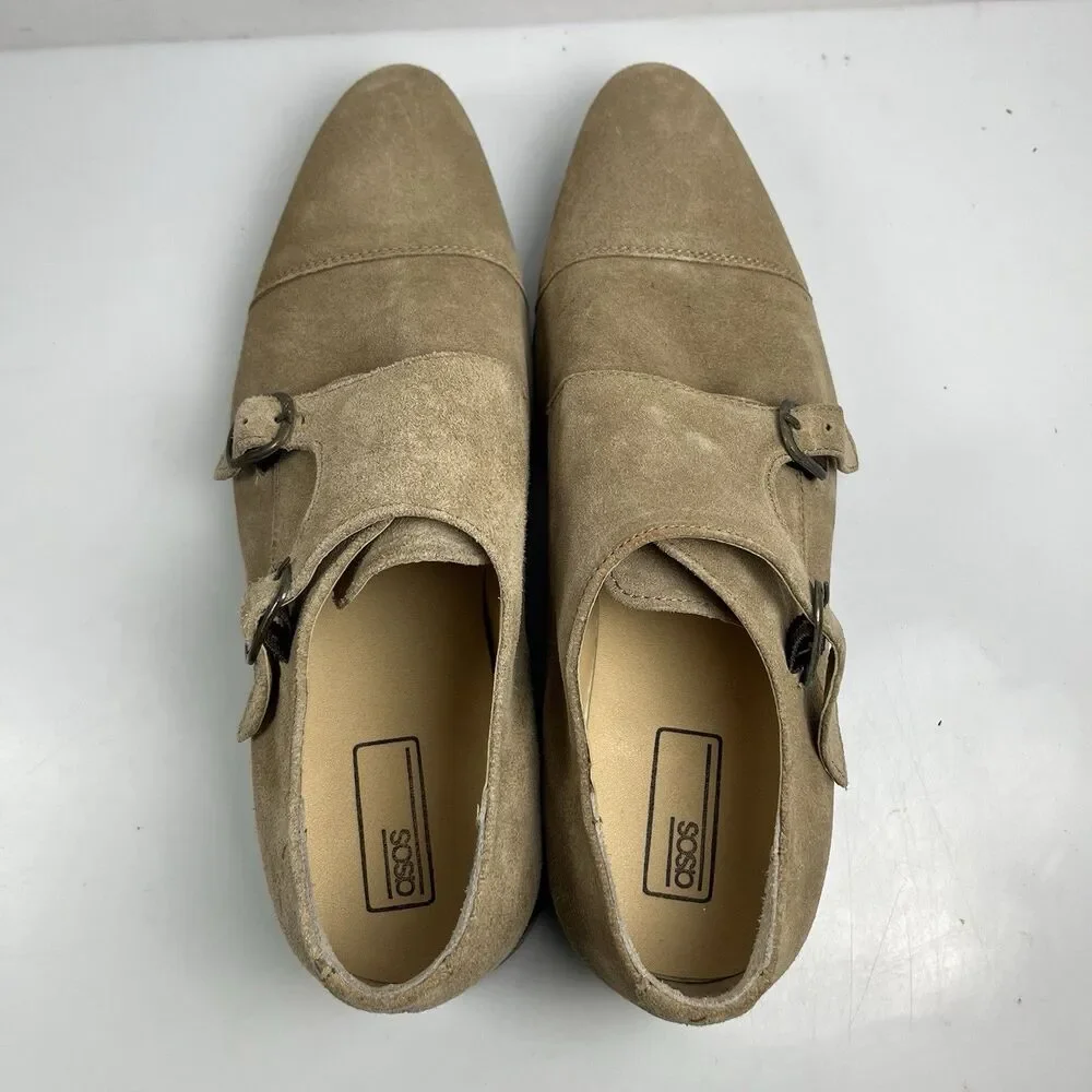 ASOS Tan Suede Leather Double Monkstrap Loafers Slip On Shoes Mens US Size 11